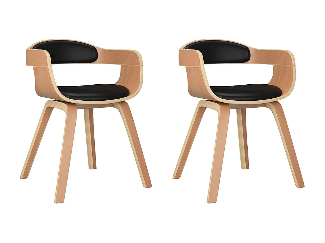Eetkamerstoelen 2 st gebogen hout en kunstleer zwart