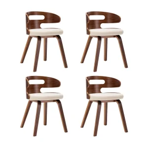 Eetkamerstoelen 4 st gebogen hout en kunstleer crèmekleurig Eetkamerstoelen 4 st gebogen hout en kunstleer crèmekleurig