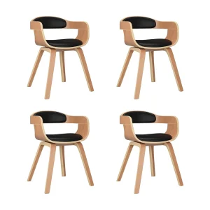 Eetkamerstoelen 4 st gebogen hout en kunstleer zwart Eetkamerstoelen 4 st gebogen hout en kunstleer zwart