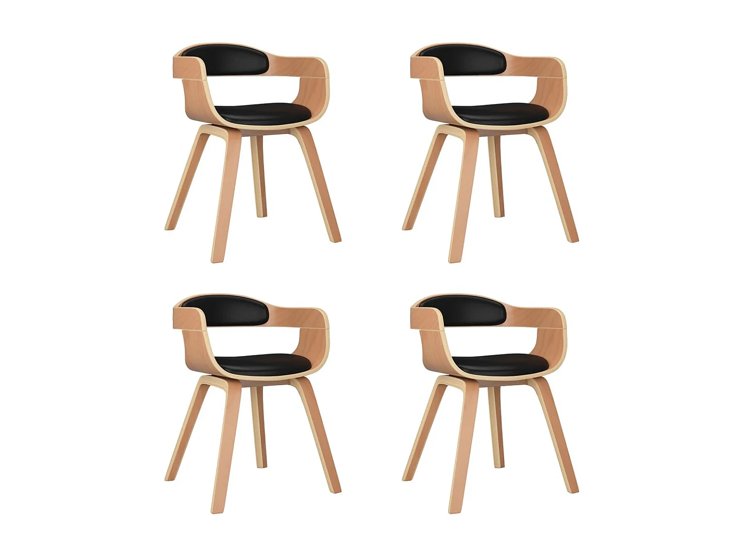 Eetkamerstoelen 4 st gebogen hout en kunstleer zwart