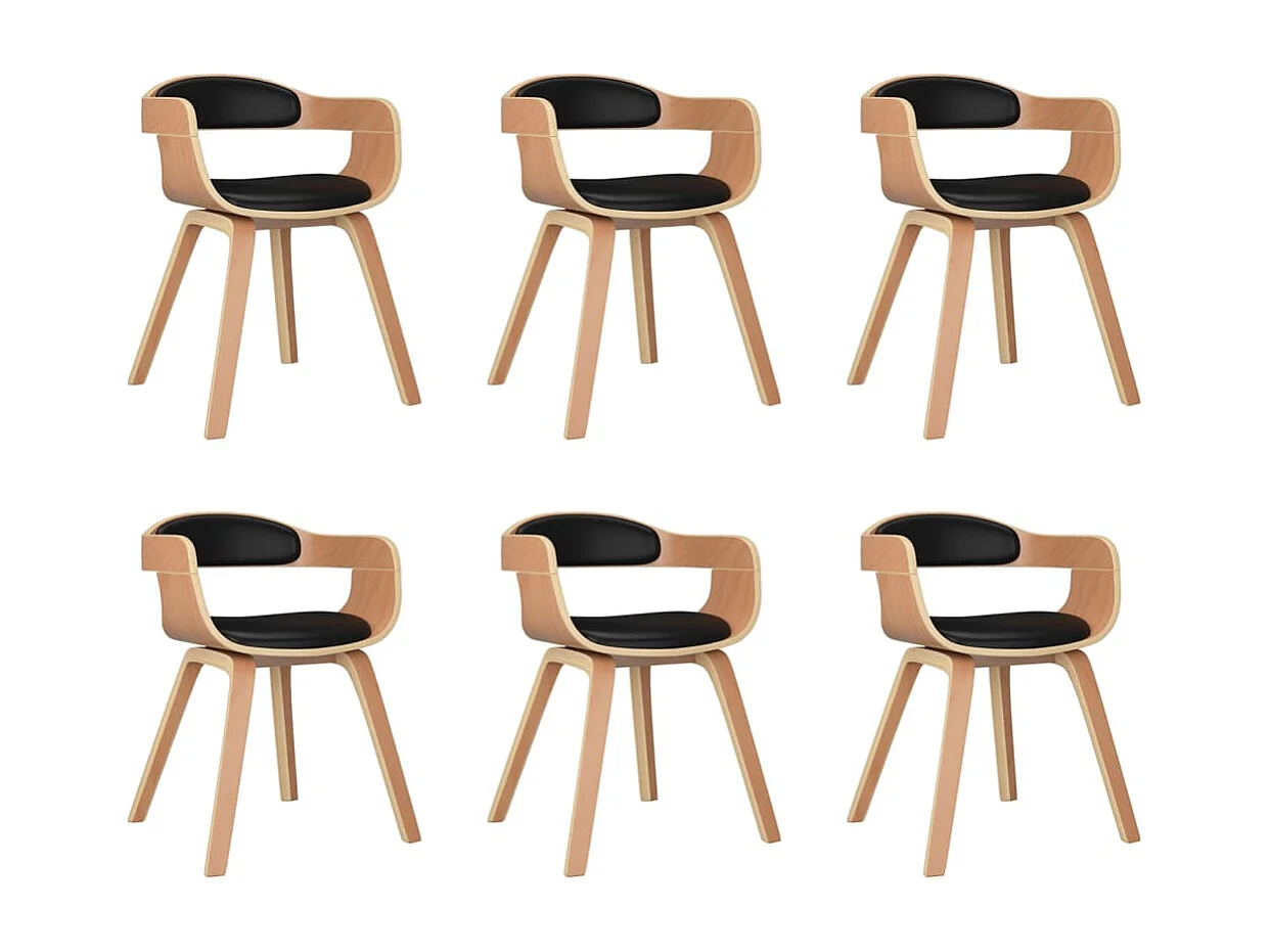 Eetkamerstoelen 6 st gebogen hout en kunstleer zwart