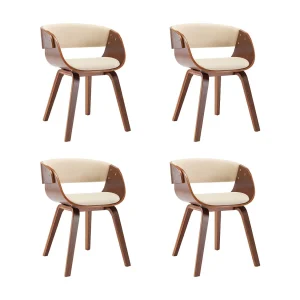 Eetkamerstoelen 4 st gebogen hout en kunstleer crèmekleurig Eetkamerstoelen 4 st gebogen hout en kunstleer crèmekleurig