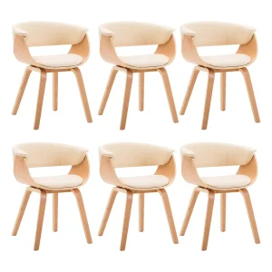 Eetkamerstoelen 6 st gebogen hout en kunstleer crème