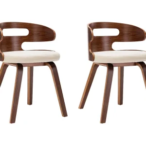 Eetkamerstoelen 2 st gebogen hout en kunstleer crèmekleurig