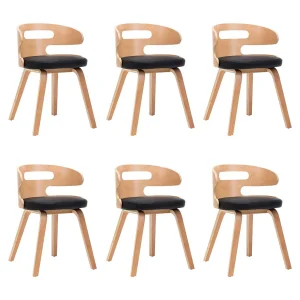 Eetkamerstoelen 6 st gebogen hout en kunstleer zwart Eetkamerstoelen 6 st gebogen hout en kunstleer zwart