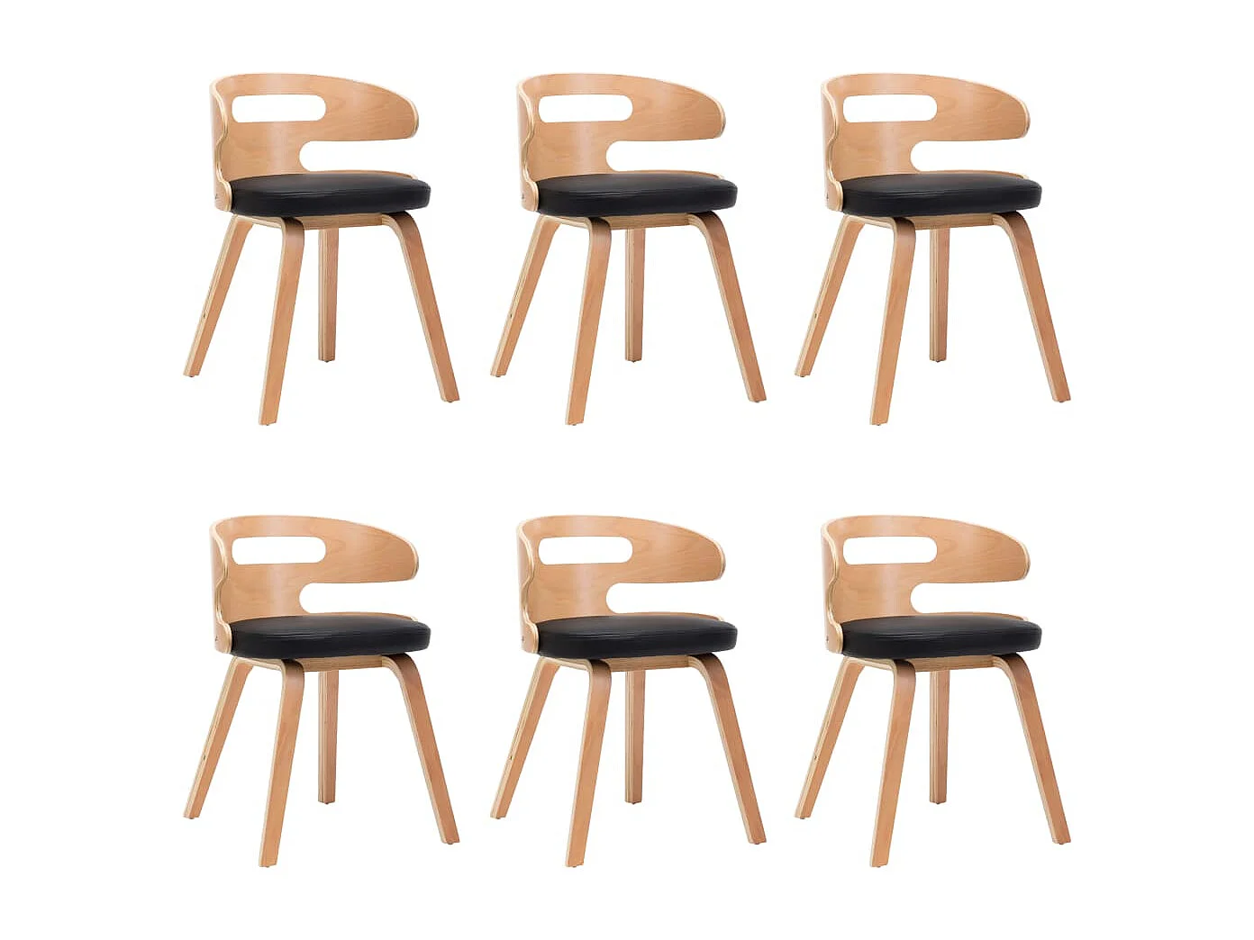 Eetkamerstoelen 6 st gebogen hout en kunstleer zwart