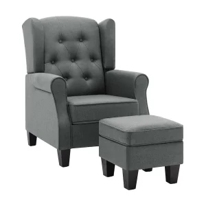 Fauteuil met voetenbankje stof lichtgrijs Fauteuil met voetenbankje stof lichtgrijs