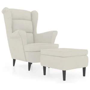 Fauteuil met voetenbank fluweel crèmekleurig Fauteuil met voetenbank fluweel crèmekleurig