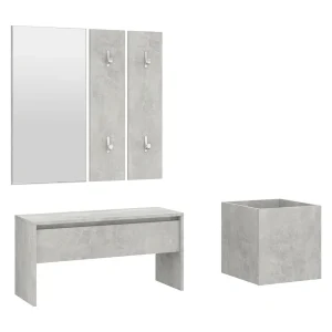 Garderobe set bewerkt hout betongrijs