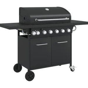 Gasbarbecue met 7 branders gepoedercoat staal zwart
