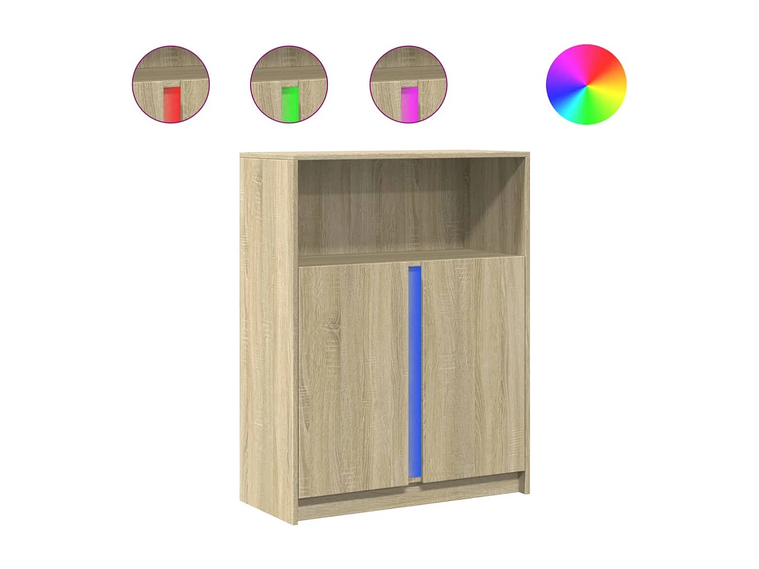 Dressoir met LED 77x34x100 cm bewerkt hout sonoma eikenkleurig