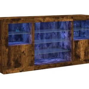Dressoir met LED-verlichting 142,5x37x67 cm gerookt eikenkleur Dressoir met LED-verlichting 142,5x37x67 cm gerookt eikenkleur