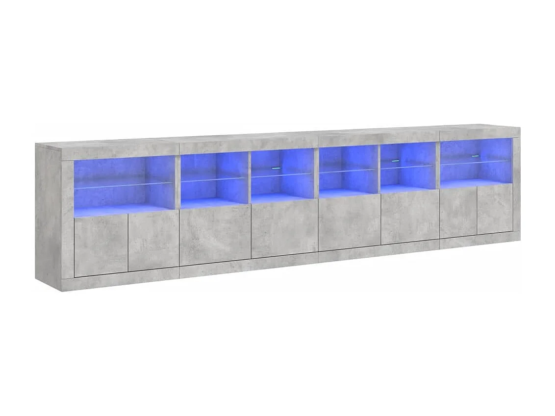 Dressoir met LED-verlichting 283x37x67 cm betongrijs