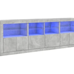 Dressoir met LED-verlichting 202x37x67 cm betongrijs