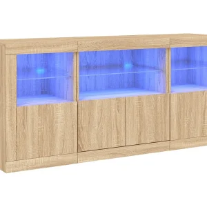 Dressoir met LED-verlichting 142,5x37x67 cm sonoma eikenkleurig Dressoir met LED-verlichting 142,5x37x67 cm sonoma eikenkleurig