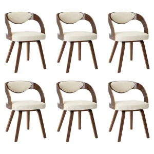Eetkamerstoelen 6 st gebogen hout en kunstleer crème