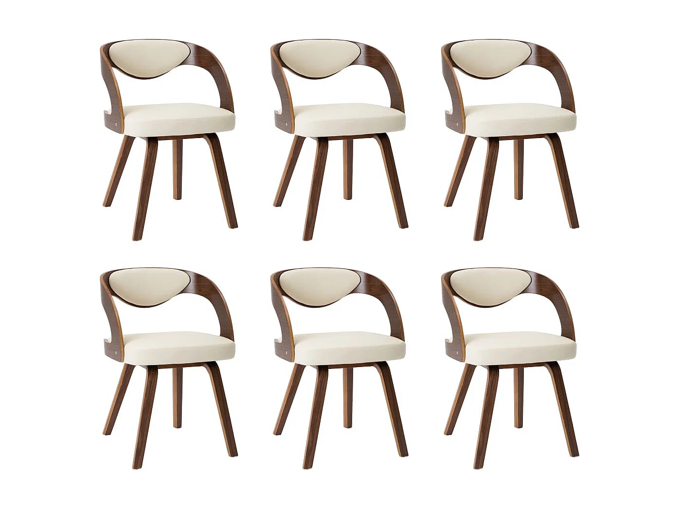 Eetkamerstoelen 6 st gebogen hout en kunstleer crème