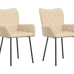 Eetkamerstoelen 2 st stof crèmekleurig Eetkamerstoelen 2 st stof crèmekleurig