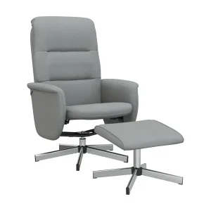 Fauteuil verstelbaar met voetenbankje stof lichtgrijs