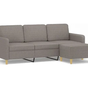 Driezitsbank met voetenbank 180 cm stof taupe