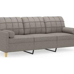 Driezitsbank met sierkussens 180 cm stof taupe