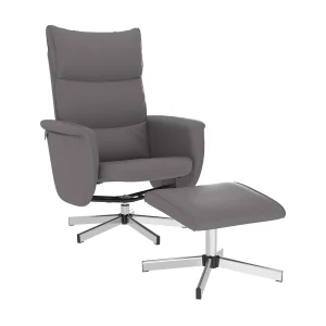 Fauteuil verstelbaar met voetenbankje kunstleer grijs