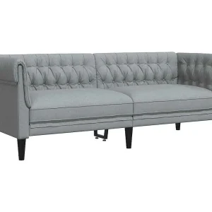 Driezitsbank Chesterfield-stijl stof lichtgrijs