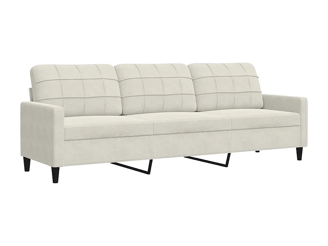 Driezitsbank 210 cm fluweel crèmekleurig