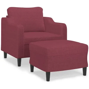 Fauteuil met voetenbank 60 cm stof wijnrood Fauteuil met voetenbank 60 cm stof wijnrood