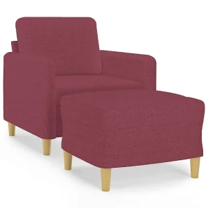 Fauteuil met voetenbank 60 cm stof wijnrood Fauteuil met voetenbank 60 cm stof wijnrood