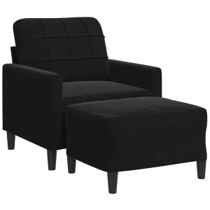Fauteuil met voetenbank 60 cm fluweel zwart Fauteuil met voetenbank 60 cm fluweel zwart