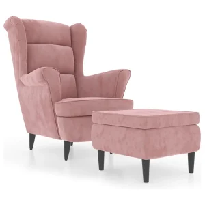 Fauteuil met voetenbank fluweel roze Fauteuil met voetenbank fluweel roze