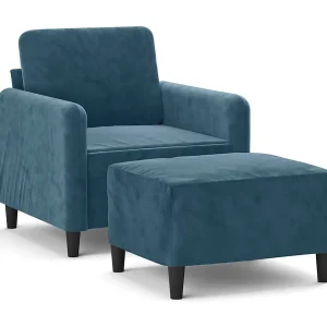 Fauteuil met voetenbank 60 cm fluweel blauw Fauteuil met voetenbank 60 cm fluweel blauw