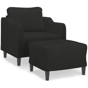 Fauteuil met voetenbank 60 cm stof zwart Fauteuil met voetenbank 60 cm stof zwart