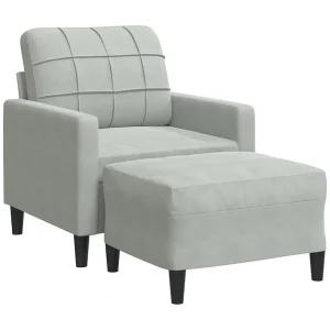 Fauteuil met voetenbank 60 cm fluweel lichtgrijs Fauteuil met voetenbank 60 cm fluweel lichtgrijs