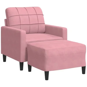 Fauteuil met voetenbank 60 cm fluweel roze Fauteuil met voetenbank 60 cm fluweel roze