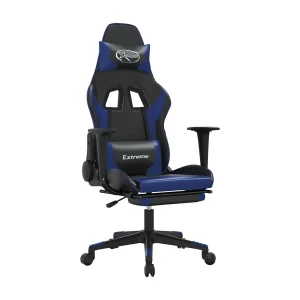 Gamestoel met voetensteun kunstleer zwart en blauw Gamestoel met voetensteun kunstleer zwart en blauw