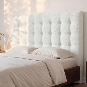 Gecapitonneerd hoofdeinde 180 cm in witte bouclé stof – FRANCESCO