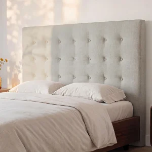 Gecapitonneerd hoofdbord 180 cm in beige stof – FRANCESCO