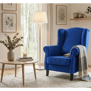 Elegante gestoffeerde fauteuil LIZBONA, in stof MANILA 39 donkerblauw Elegante gestoffeerde fauteuil LIZBONA, in stof MANILA 39 donkerblauw