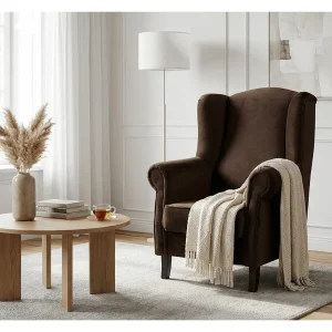 Elegante gestoffeerde fauteuil LIZBONA, in stof MANILA 4 bruin Elegante gestoffeerde fauteuil LIZBONA, in stof MANILA 4 bruin