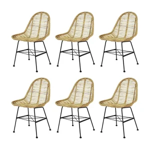 Eetkamerstoelen rattan natuurlijk 6 st