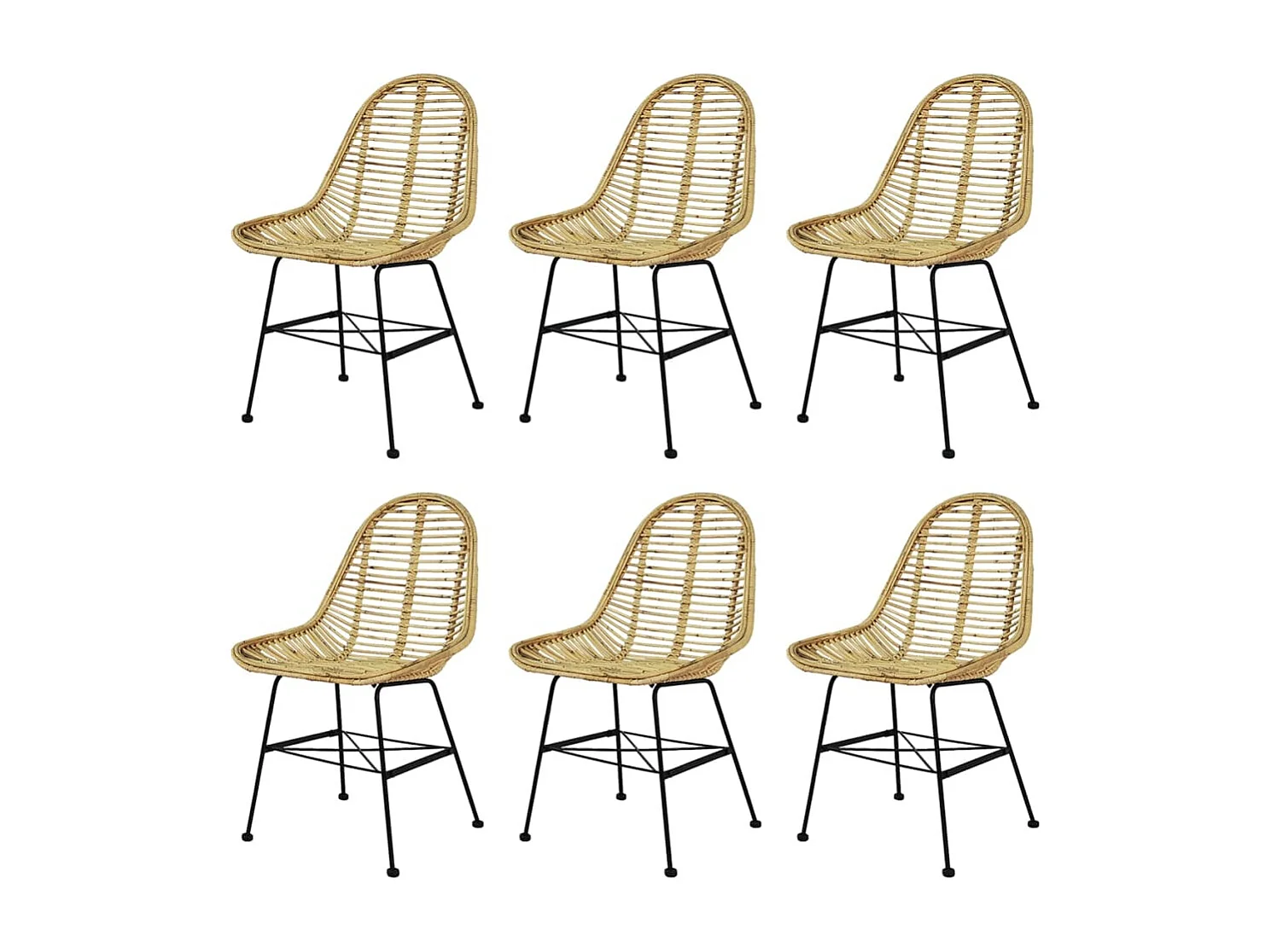 Eetkamerstoelen rattan natuurlijk 6 st