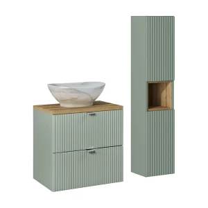 Set 60cm enkele wastafel met 2 laden en kolom Jade Groen en Hout Set 60cm enkele wastafel met 2 laden en kolom Jade Groen en Hout
