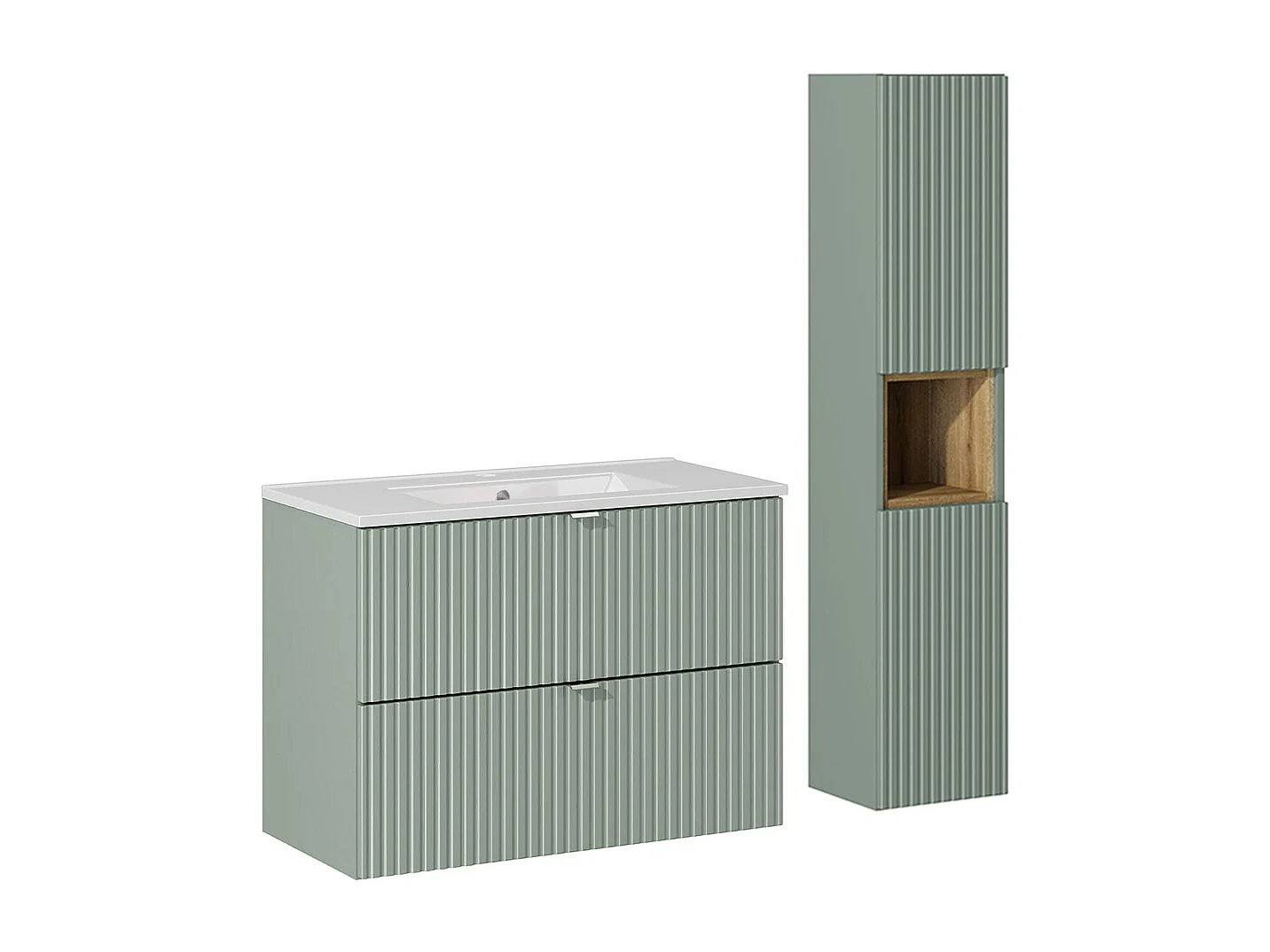 Enkele wastafel 80cm 2 lades en voet Jade Groen en Hout