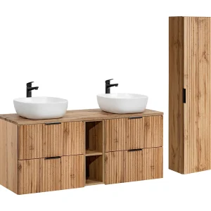 Dubbele wastafel 140cm 2 nissen en kolom Adriel Wood Dubbele wastafel 140cm 2 nissen en kolom Adriel Wood