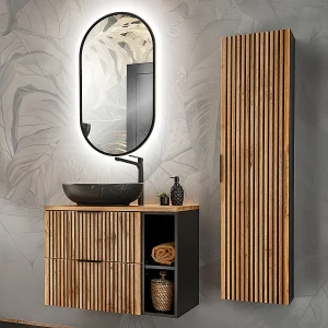 Enkele wastafel 80cm 2 nissen en kolom Gaia Wood en Zwart – Zwarte wastafel Enkele wastafel 80cm 2 nissen en kolom Gaia Wood en Zwart – Zwarte wastafel