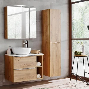 Enkele wastafel 80cm 2 nissen en kolom April Hout en Wit Enkele wastafel 80cm 2 nissen en kolom April Hout en Wit