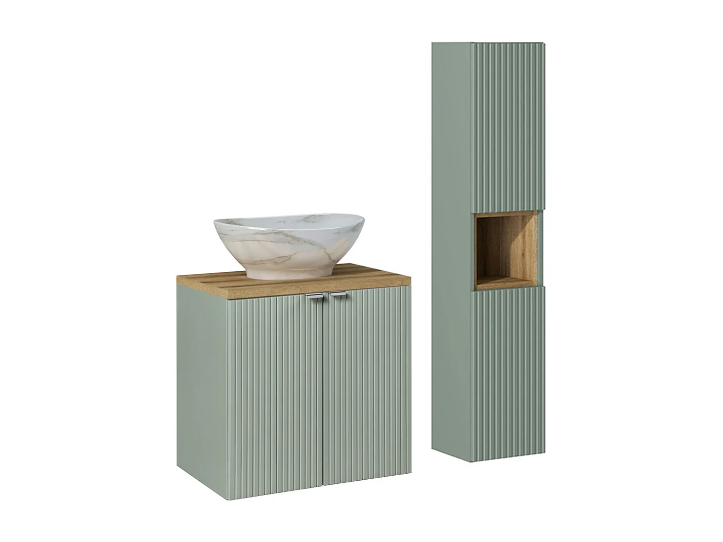Enkel wastafelmeubel 60cm 2 deuren en kolom Jade Groen en Hout