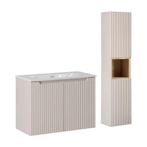 Ensemble meuble simple vasque encastrée 80cm 2 portes en colonne Riva Cachemire en Hout Ensemble meuble simple vasque encastrée 80cm 2 portes en colonne Riva Cachemire en Hout